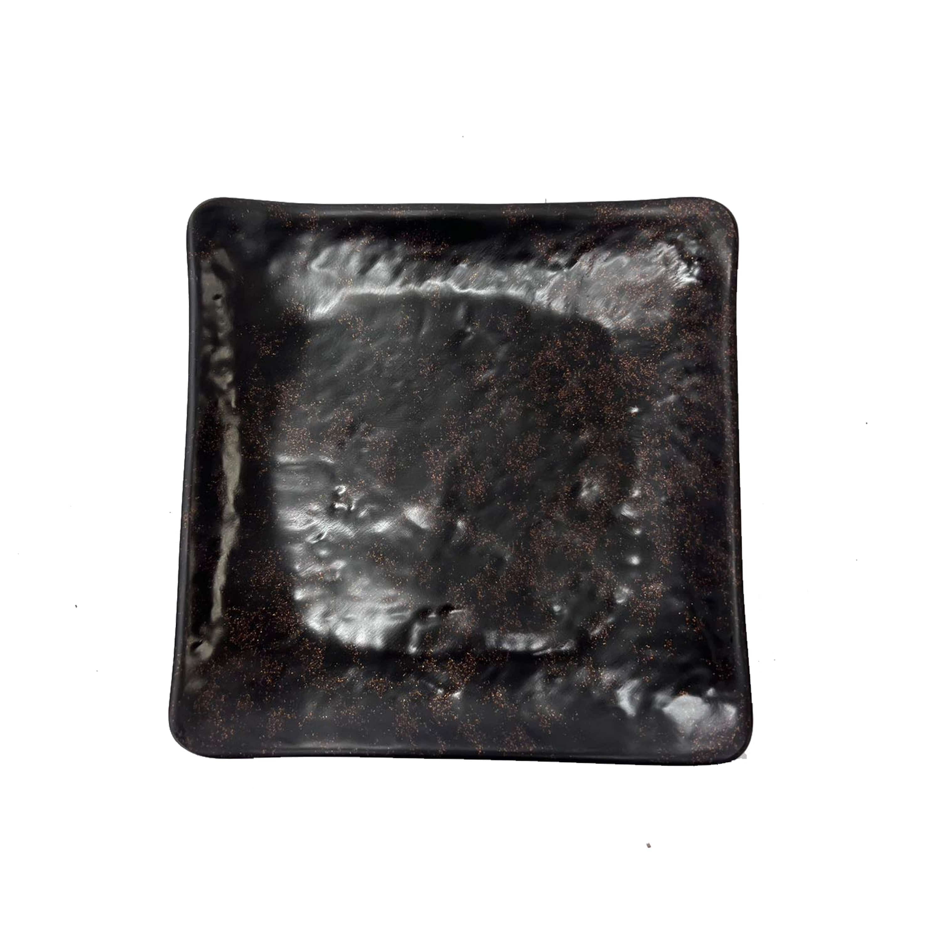 6" Melamine Dark Brown Square Plate with Golden Dots (YJXP-063) - Chefcoca