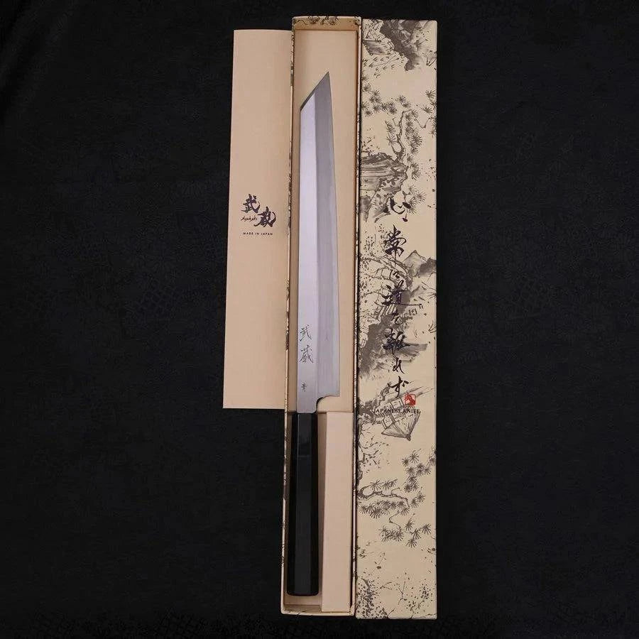 MUSASHI Yanagi Kiritsuke Blue steel #2 Kasumi Buffalo Ebony Handle 270mm (357-270) - Chefcoca