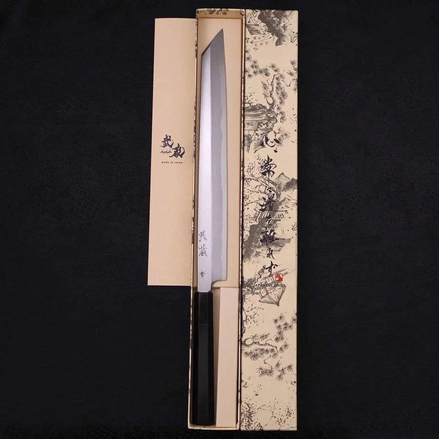 MUSASHI Yanagi Kiritsuke Blue steel #2 Kasumi Buffalo Ebony Handle 300mm (358-300) - Chefcoca