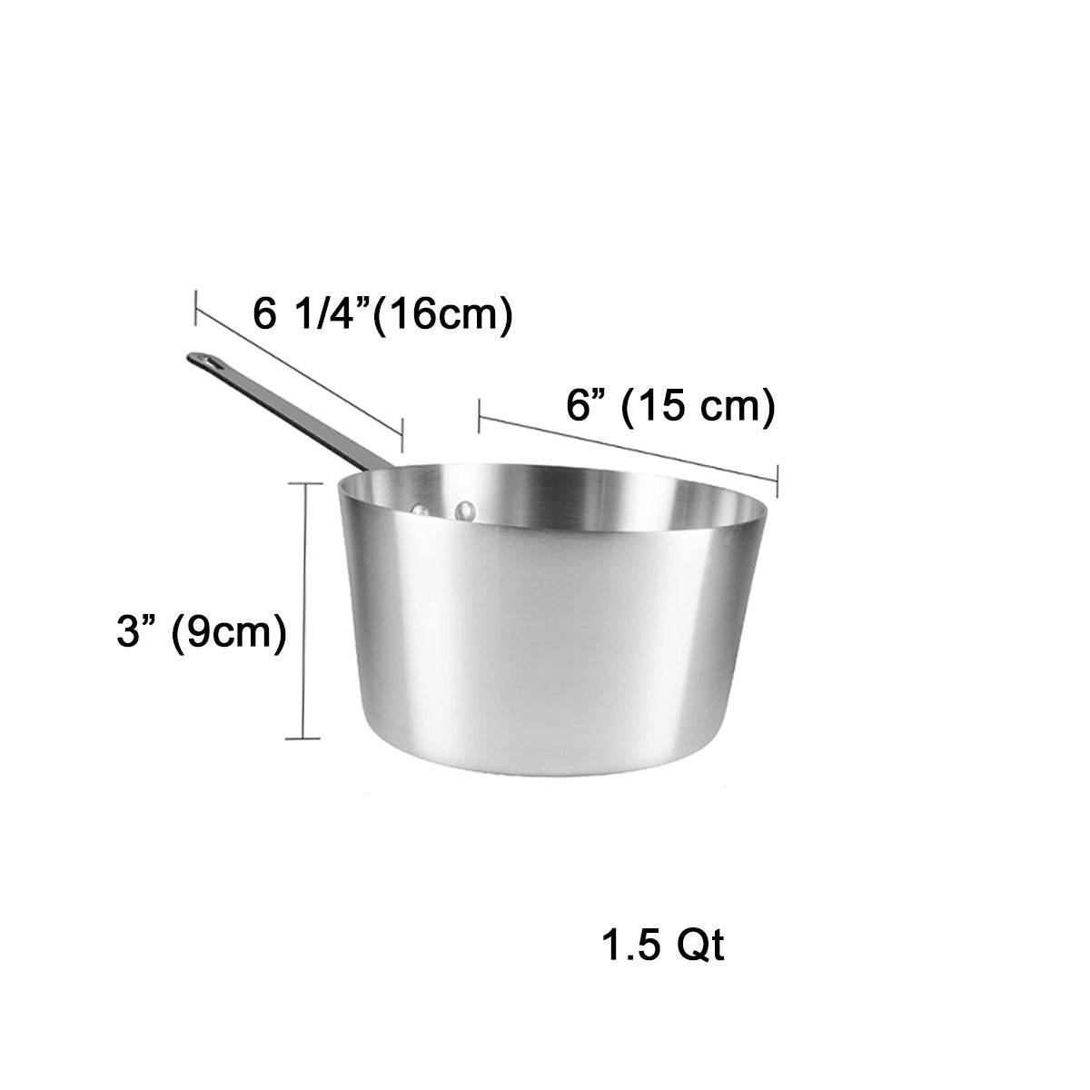 Heavy-Weight Tapered Aluminium Natural Finish Sauce Pan, 3mm Thickness - Chefcoca