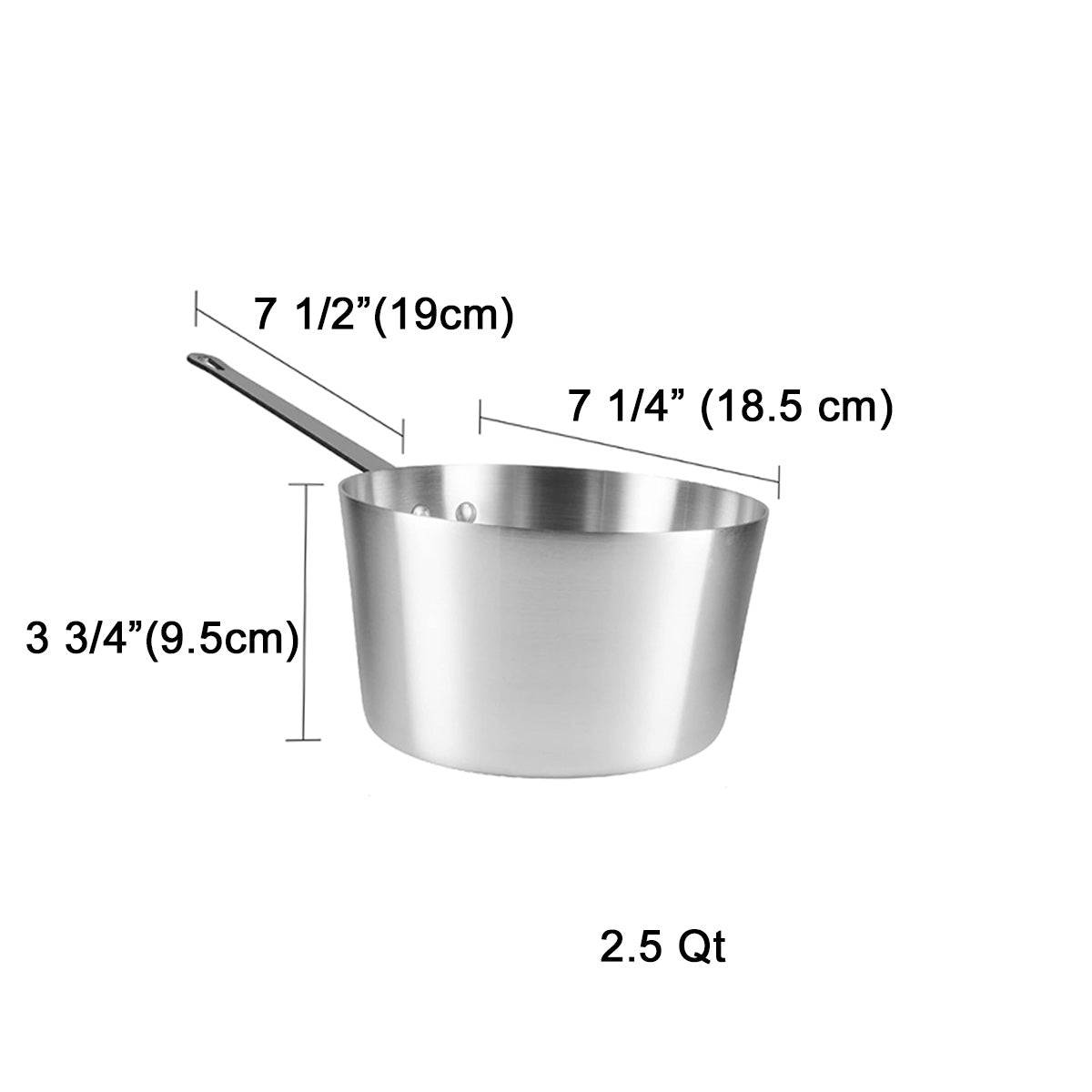 Heavy-Weight Tapered Aluminium Natural Finish Sauce Pan, 3mm Thickness - Chefcoca