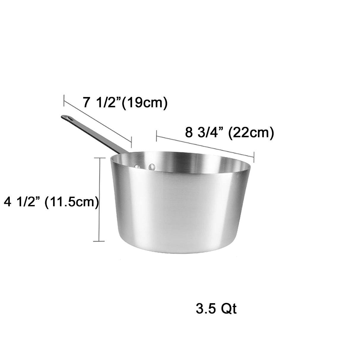 Heavy-Weight Tapered Aluminium Natural Finish Sauce Pan, 3mm Thickness - Chefcoca