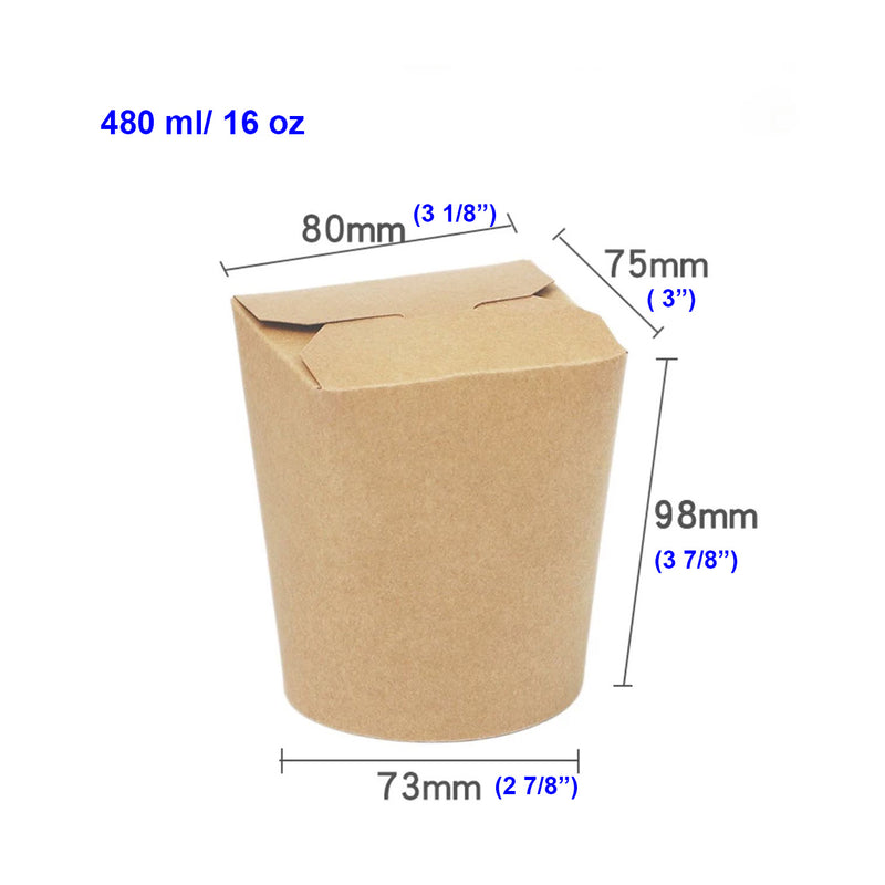 500 Sets, 16oz, ECO Friendly Round Kraft to go container with fold and closed lid