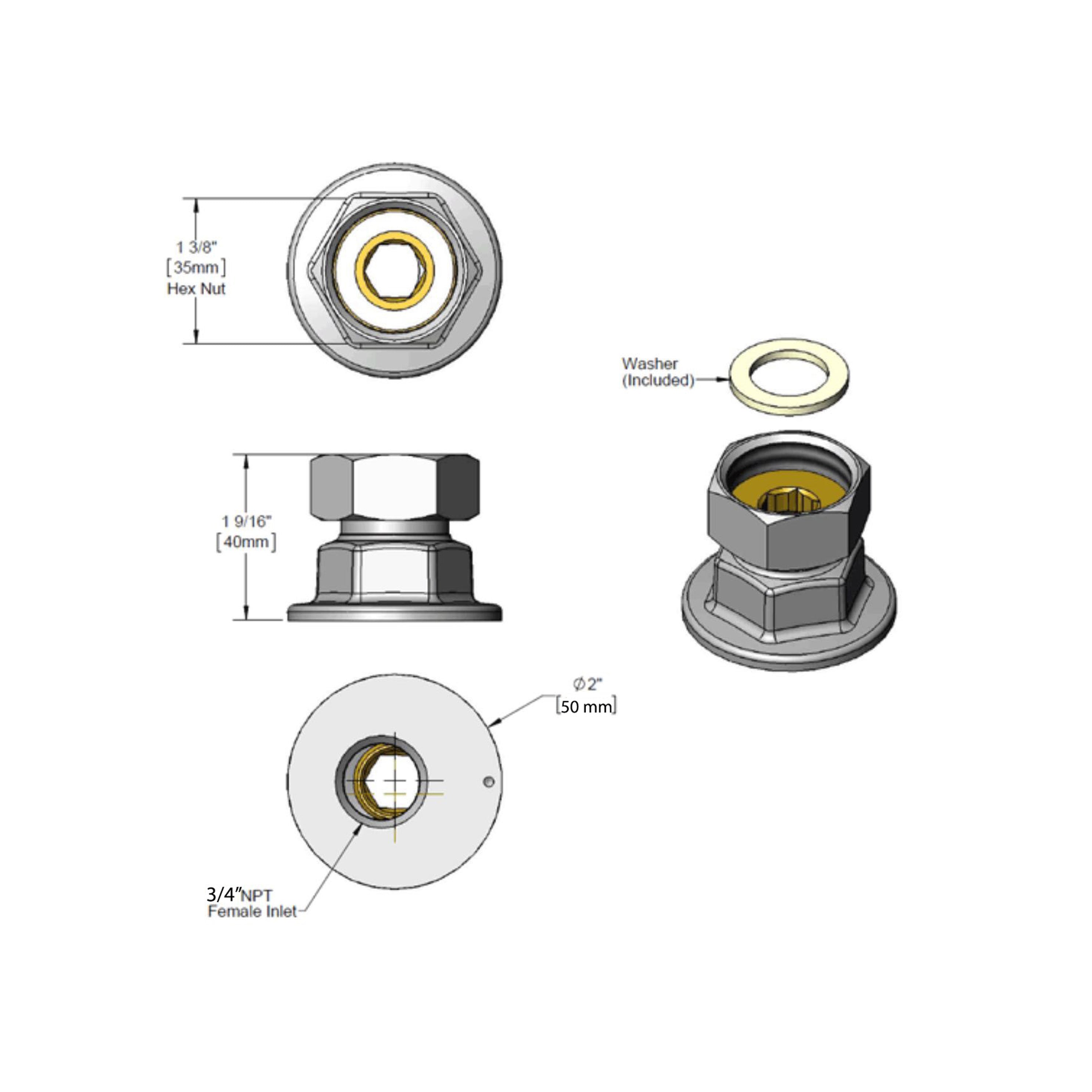 3/4" NPT Female Eccentric Coupling Inlet - Chefcoca