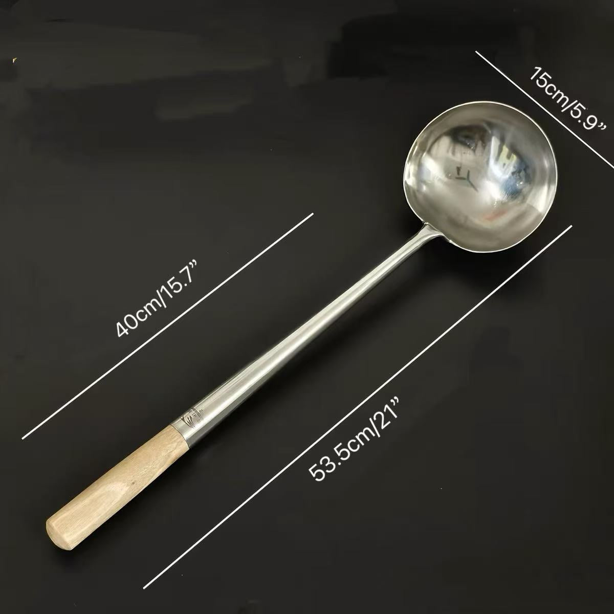 Sub-equip,LAD-1W, #1 Stainless Steel Wok Ladle with Wooden Handle –15cm/5.9" Dia,12 Liang