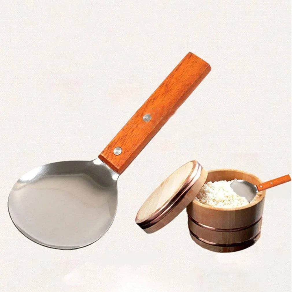 Stainless Steel Rice Paddle with Wood Handle - Chefcoca
