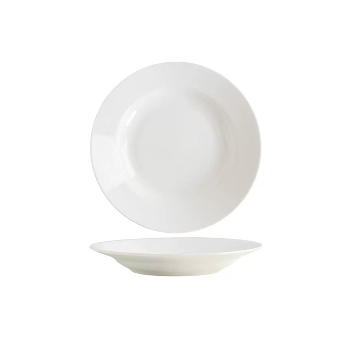 C210-82, 8" dia. x 1.5"H, 6 oz Round Rim Soup Plate - Ceramic, White - Chefcoca