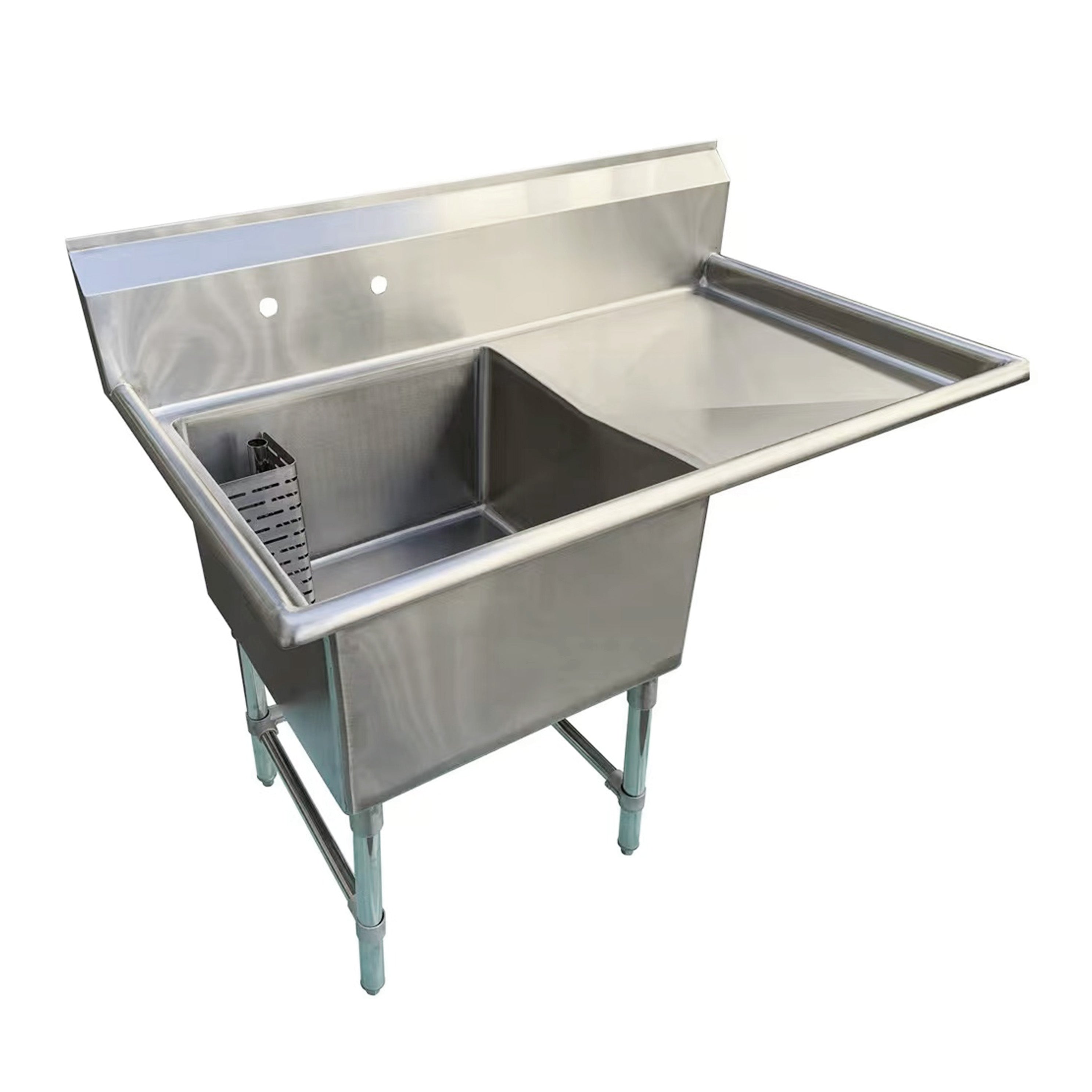Metal 304, S1C202014-20R-316, 16 Gauge 304 Stainless Steel One Compartment Commercial Sink with Right Drainboard (43" x 26" x 43.2") - Chefcoca