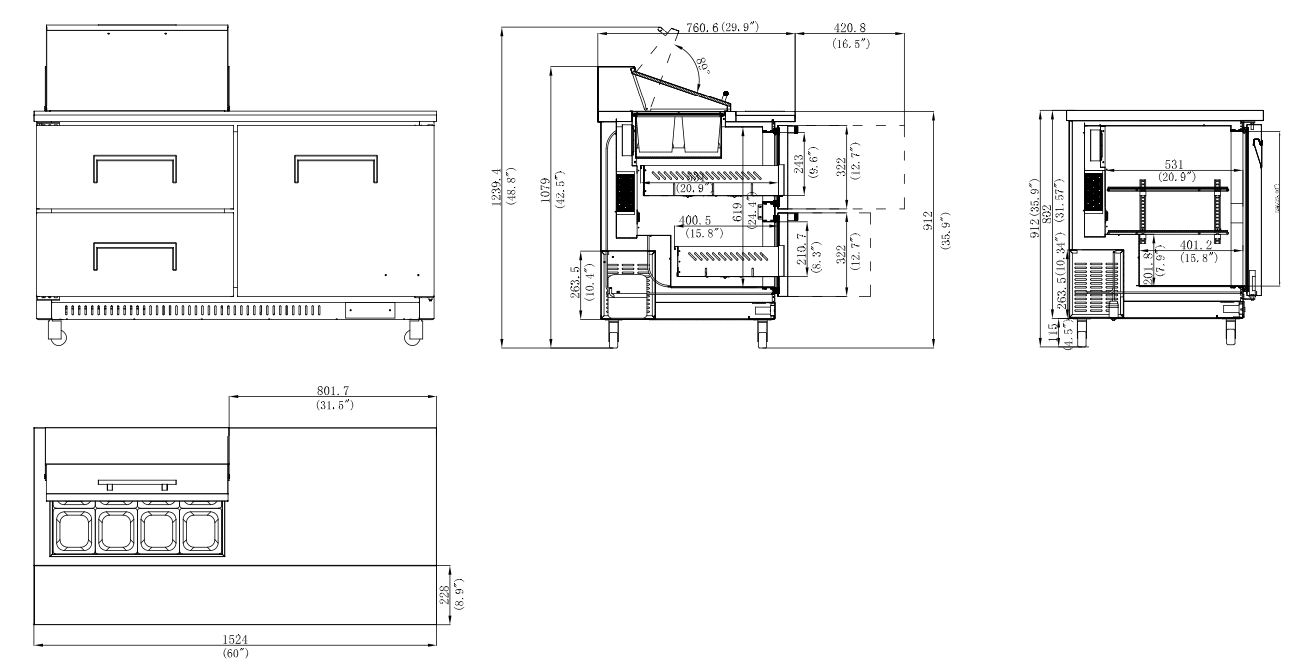 Sub-equip, CSSU-60-2D8L, 60" Sandwich / Salad 8 Pan Refrigerated Prep Table - Chefcoca