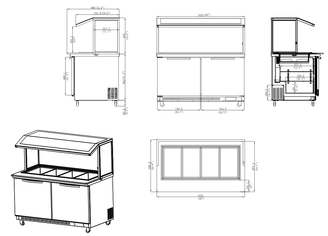 Sous-équipement, table de préparation de salades et de sandwichs Mega Top Cooler de 60 po