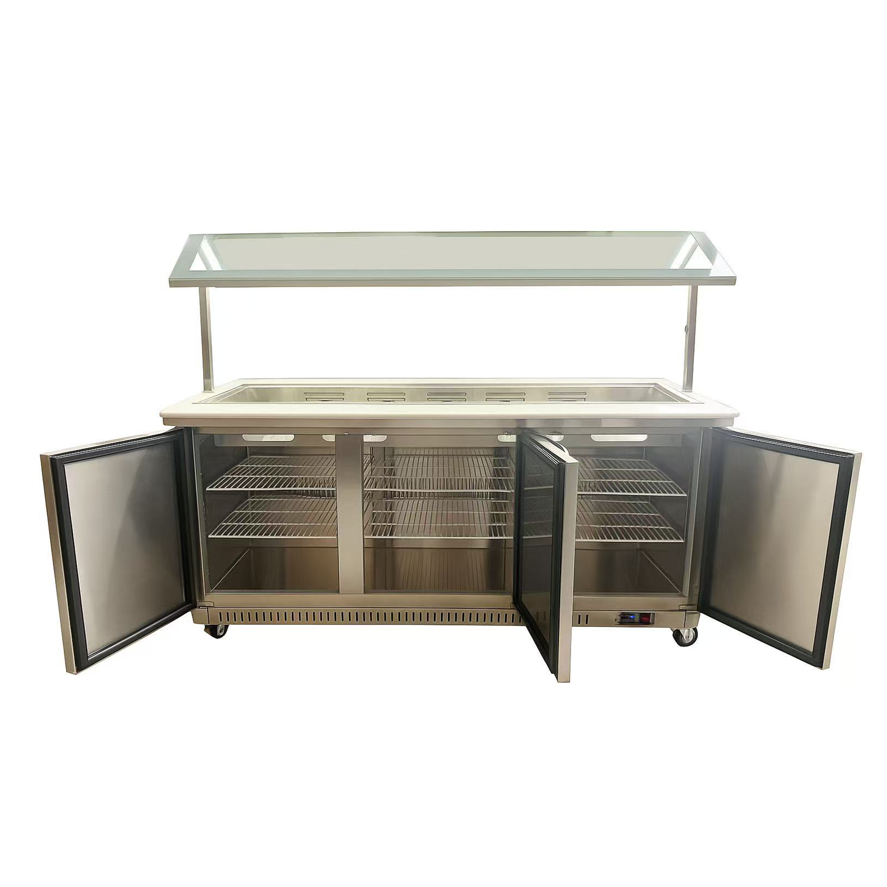 Sub-equip, CSSU-72M-BM, 72" salad and sandwich Prep Table with Glass Shield, marble countertop