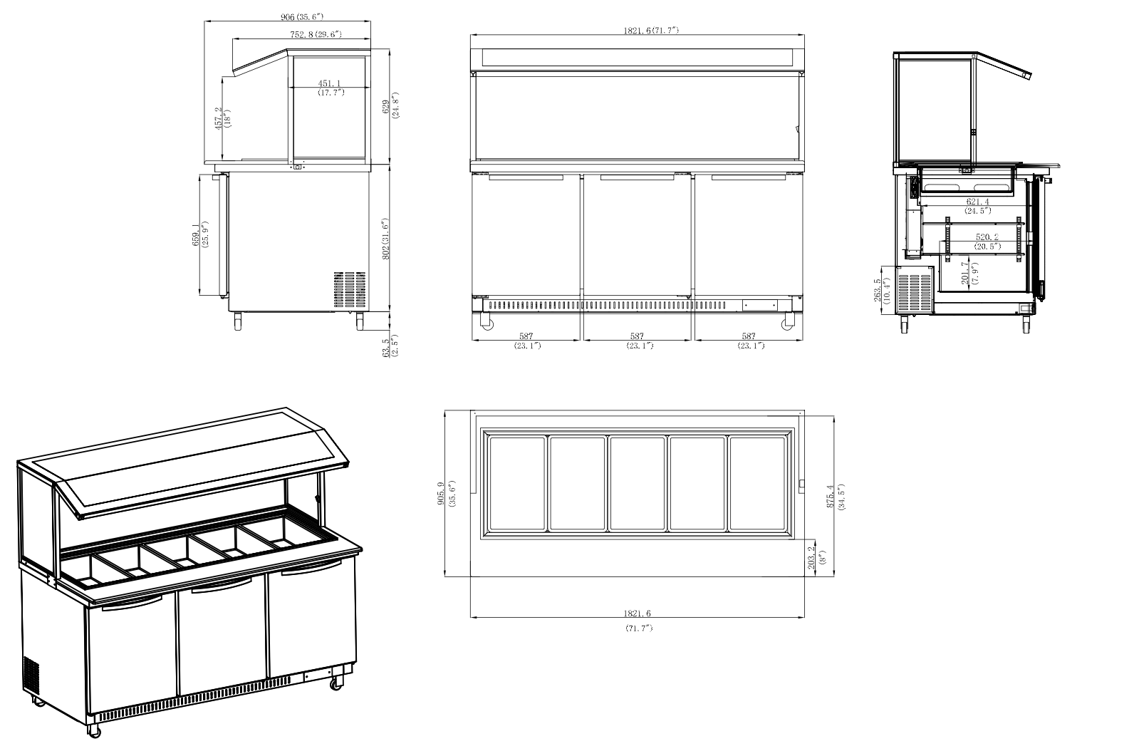 Sous-équipement, table de préparation de salades et de sandwichs Mega Top Cooler de 60 po