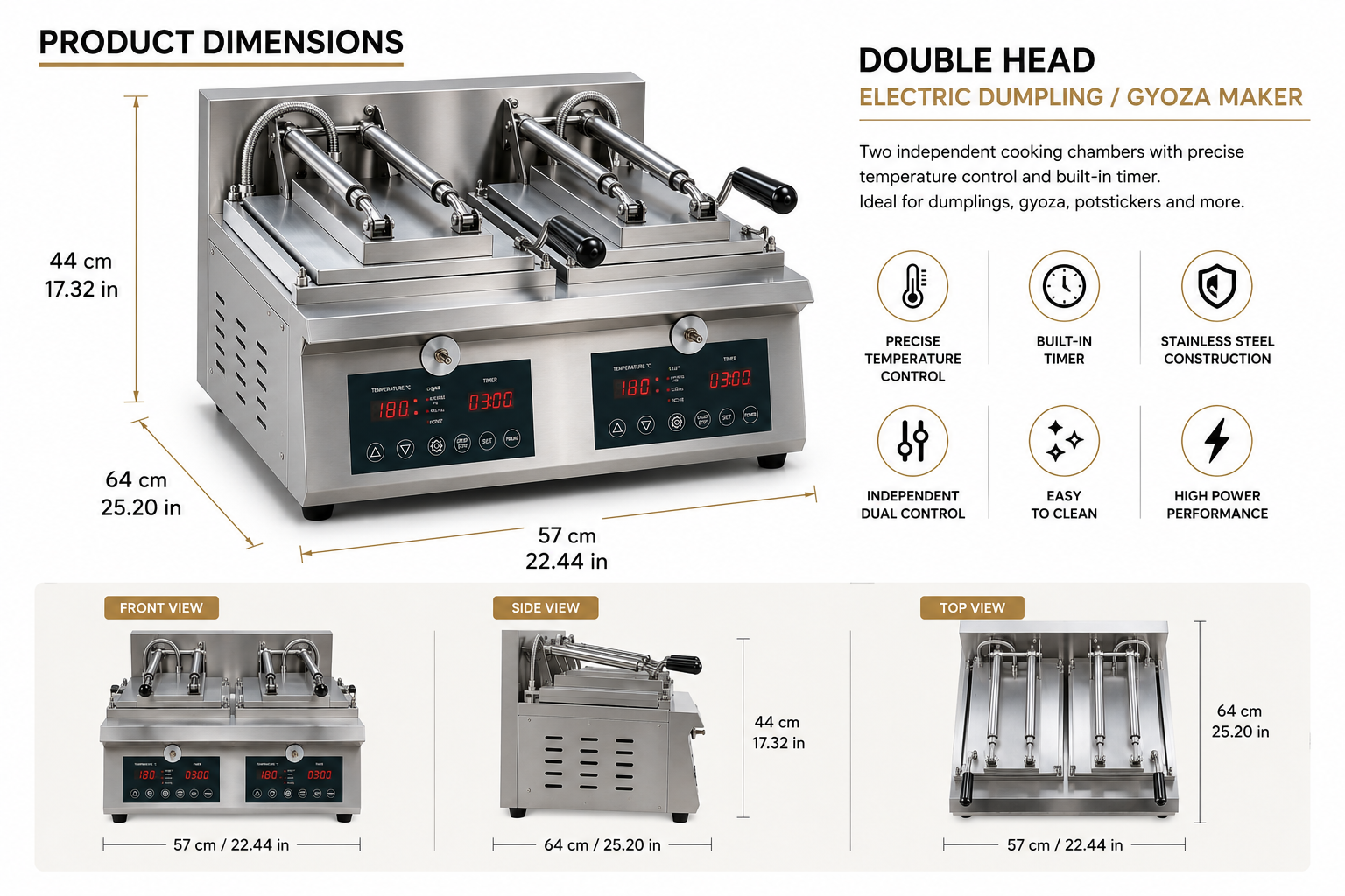 Chefco, EG-22M, Commercial Electric Dumpling & Gyoza Grill, Double Head with Digital Temperature & Timer Control