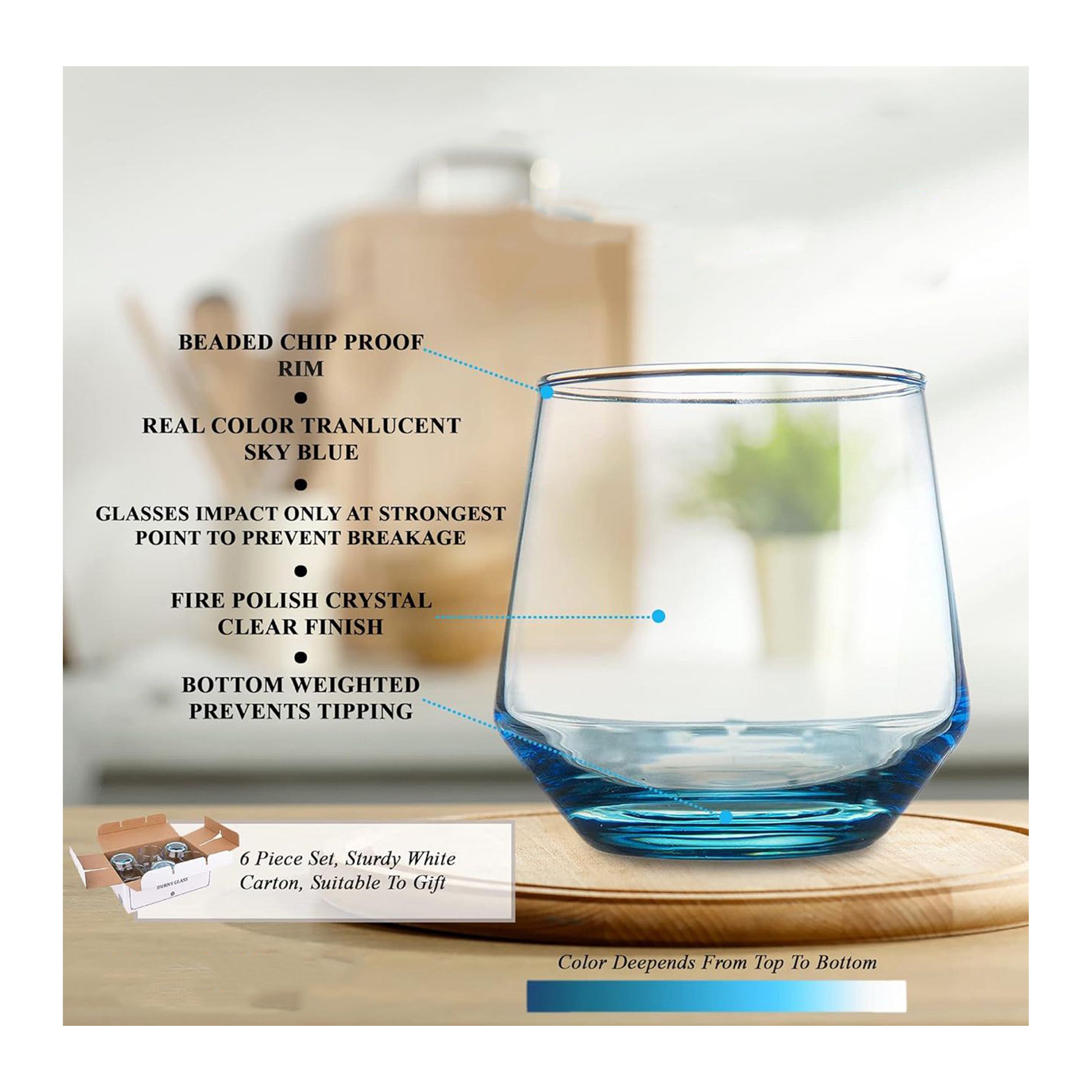 Tinted Beverage Glass, Blue  (12 pcs) 370 ML - Chefcoca