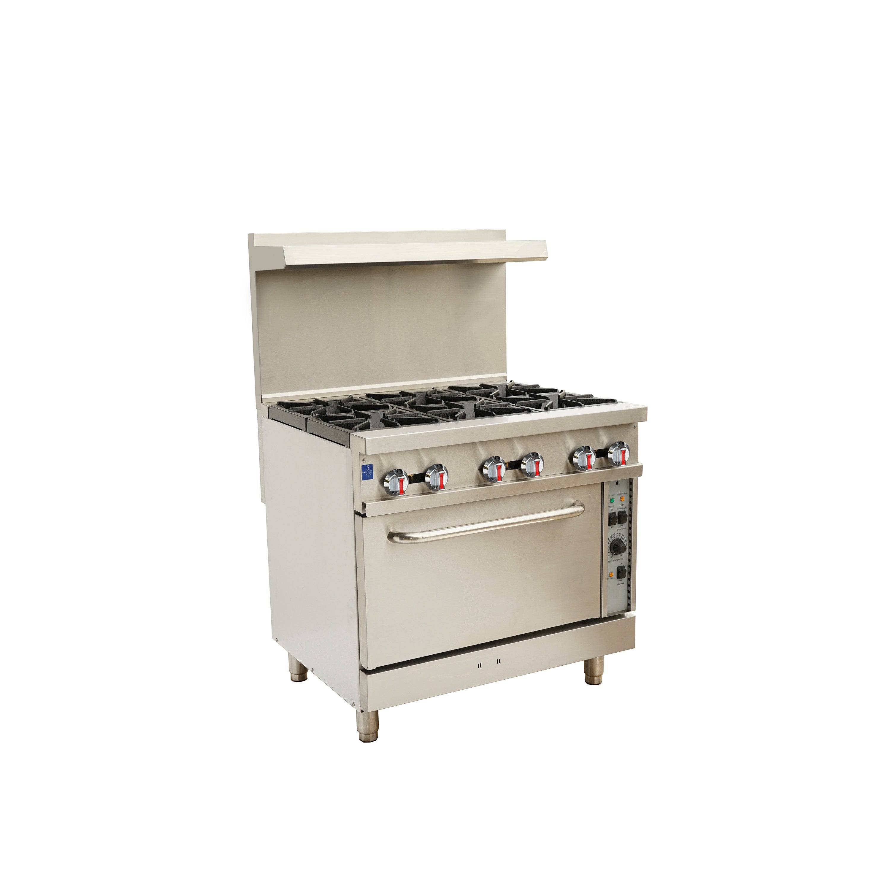 Turbo Range 36" Commercial Natural Gas 6 Burner Stove Top Range With Convection Oven(TR-R36C) - Chefcoca