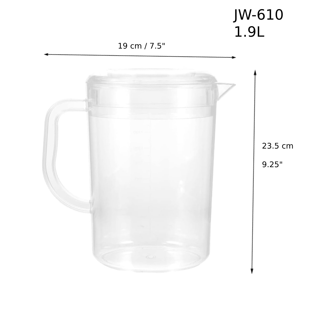 Clear Water Pitcher with Cover, 1.9L (JW-610) - Chefcoca