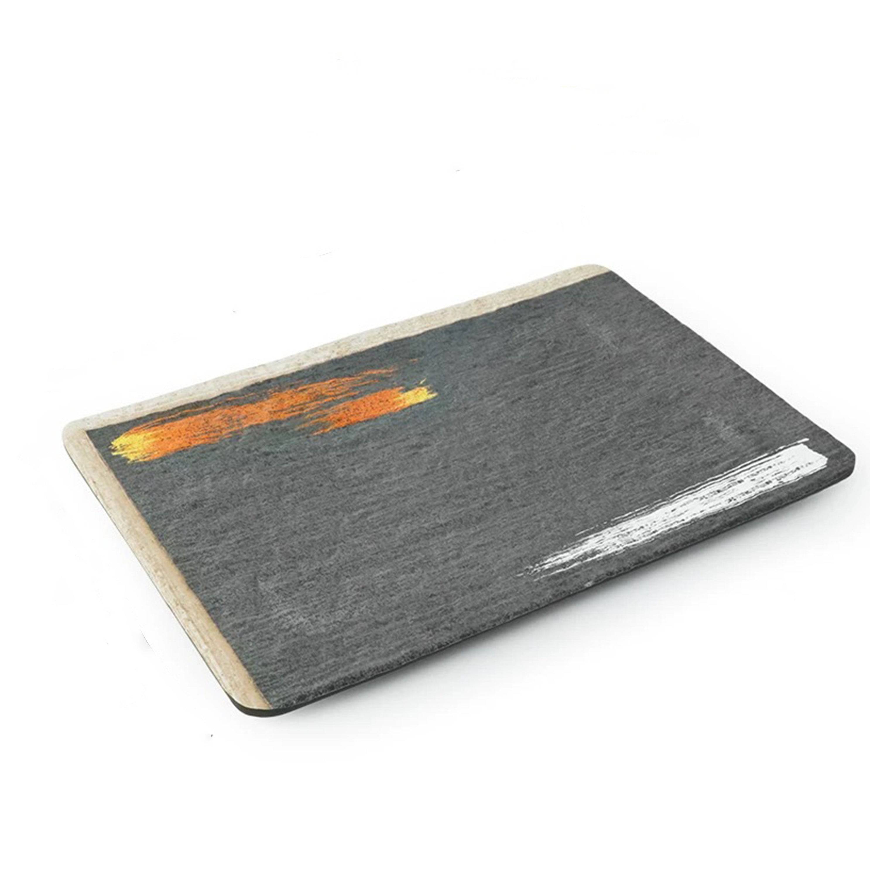 14" Melamine Black Rectangular Plate with white & golden pattern (JM169170G) - Chefcoca