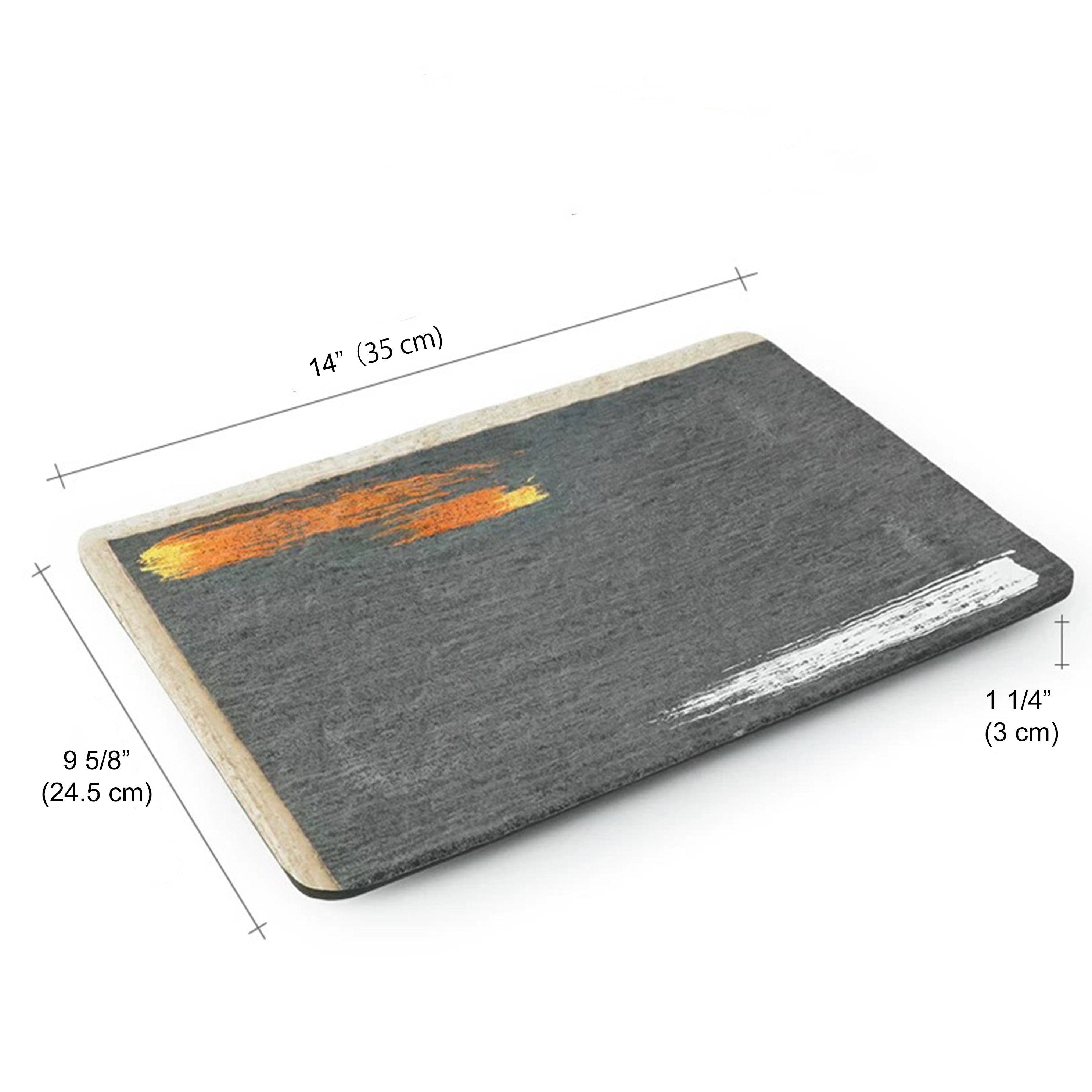 14" Melamine Black Rectangular Plate with white & golden pattern (JM169170G) - Chefcoca