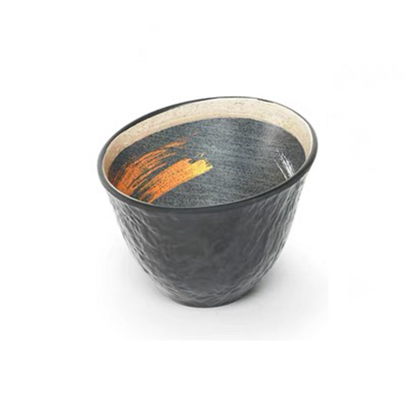 Melamine Black Tilted Mouth Bowl with white & golden pattern (JM169195)