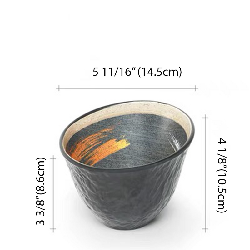 Melamine Black Tilted Mouth Bowl with white & golden pattern (JM169195)