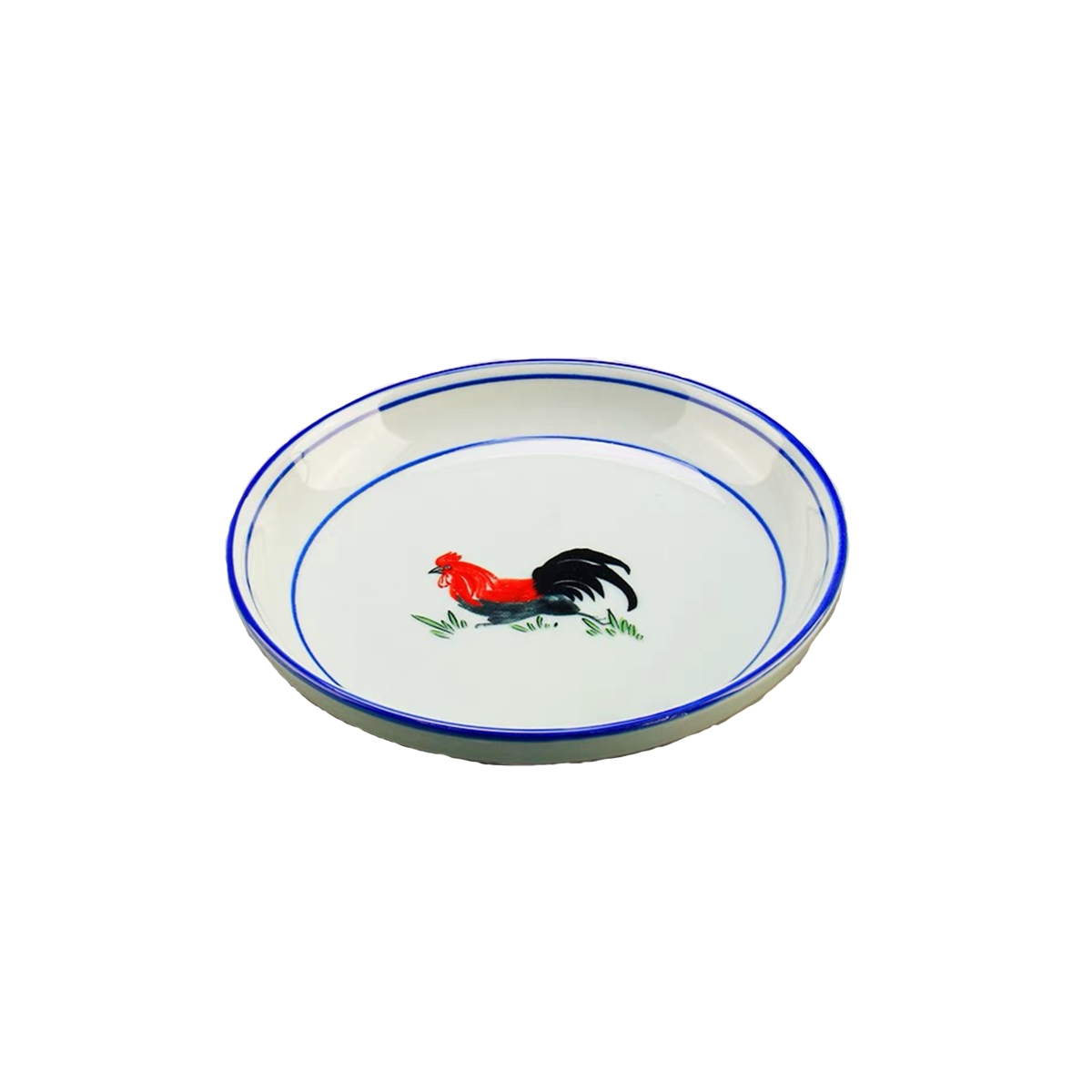 Round Light Grey Plate w/ Chicken & Flowers Pattern (JMC056C) - Chefcoca
