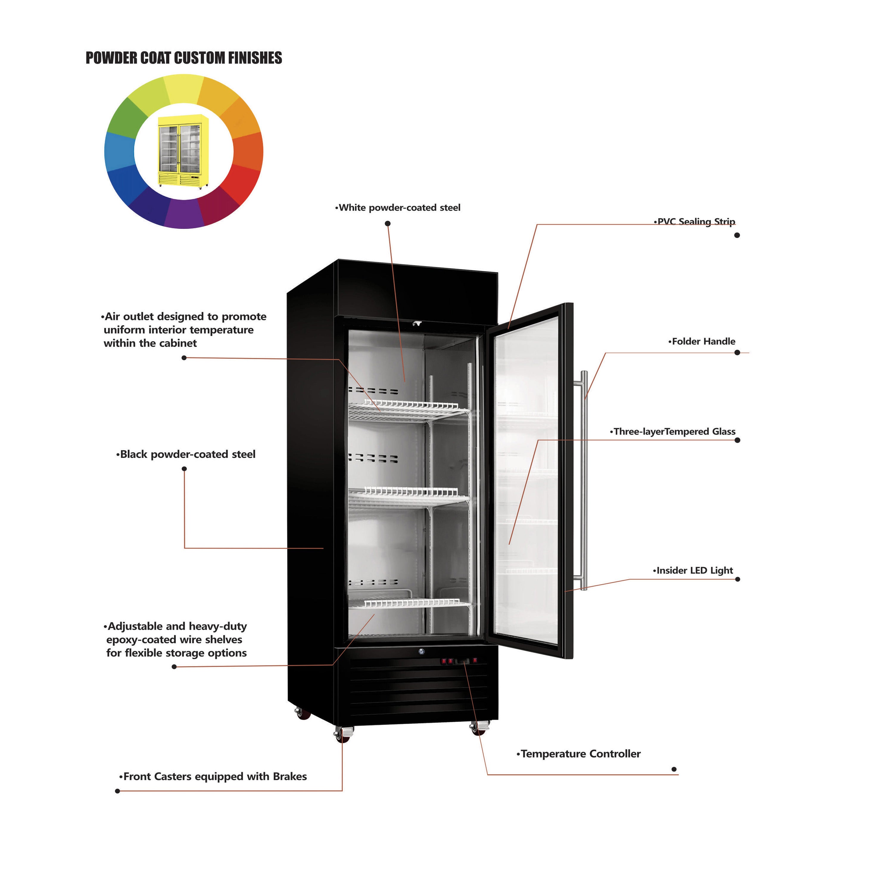 Sub-equip, 12ft³ Swinging Glass Door Cooler/Refrigerated Merchandiser with LED Lighting - Chefcoca