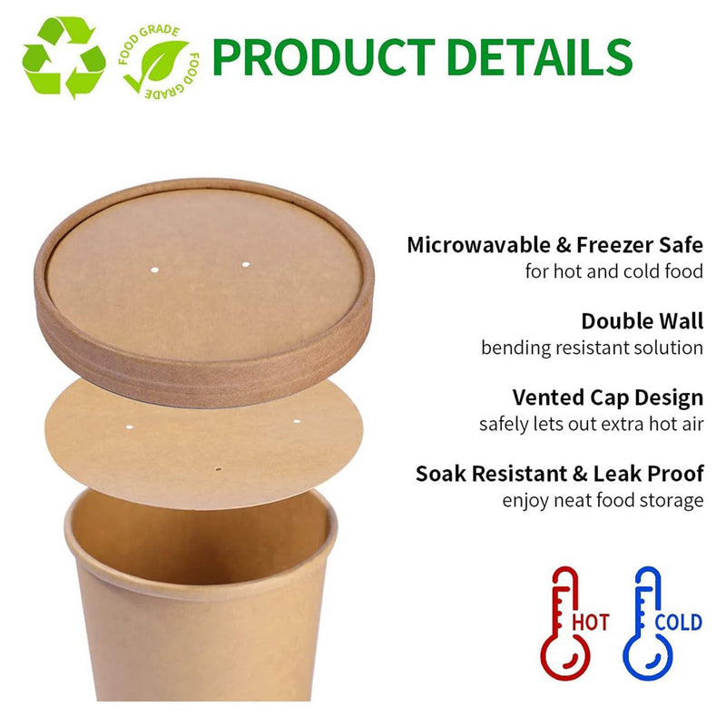 500 Sets, 21 oz ECO Friendly Disposable Soup Bowls with Lids Disposable Soup Cups with Lids