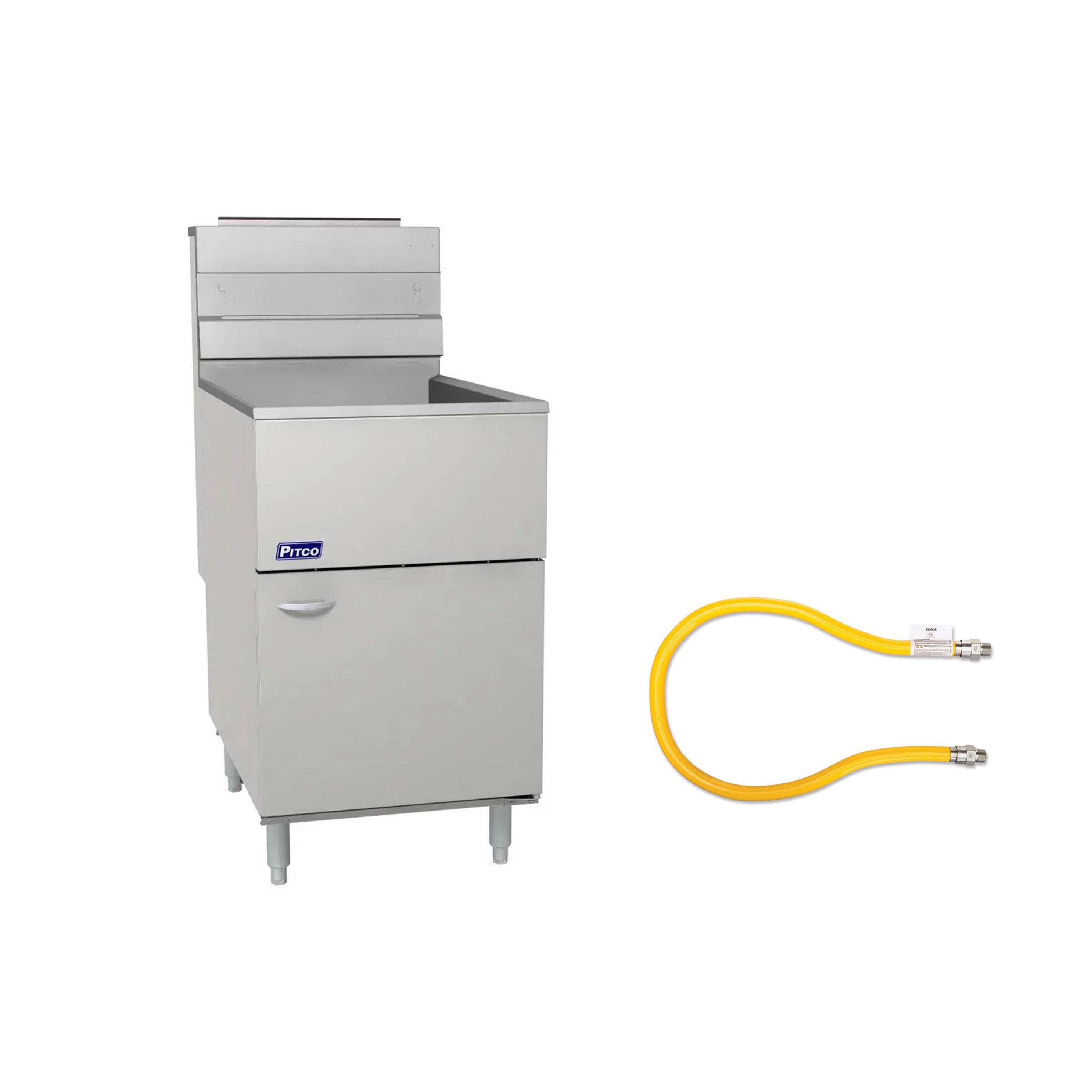 Pitco 65 - 80 lb Tube Fired Floor Fryer Natural Gas 150,000 BTU+Turbo Range Gas Connector Hose, 3/4"M-M, 36" - Chefcoca