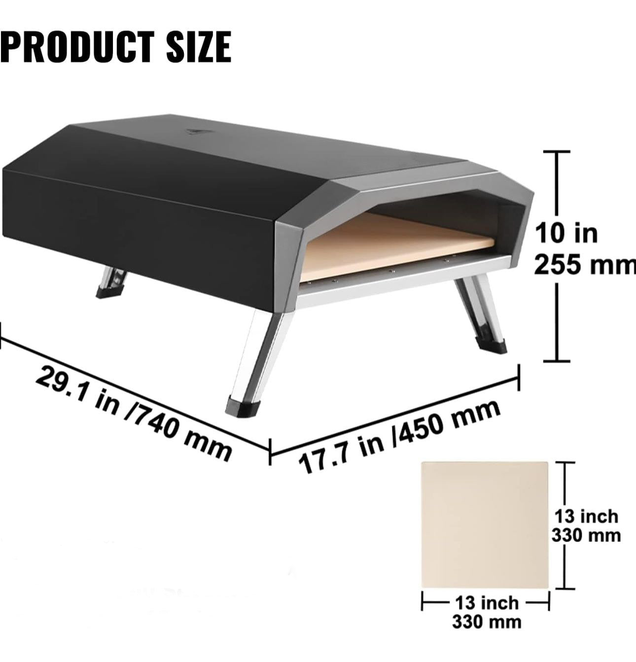 Pizza Oven, 13-inch Fired Maker, Portable Outside Stainless Steel Grill with Pizza Stone - Chefcoca