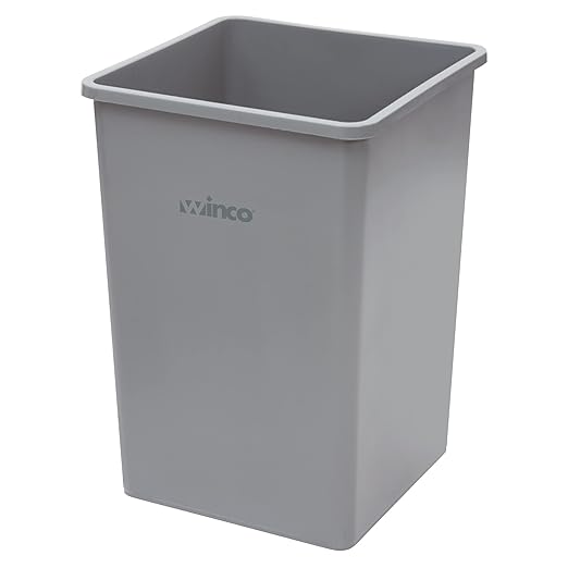 Winco Tall Square Trash Can - 35 Gallon, Gray- Chefcoca