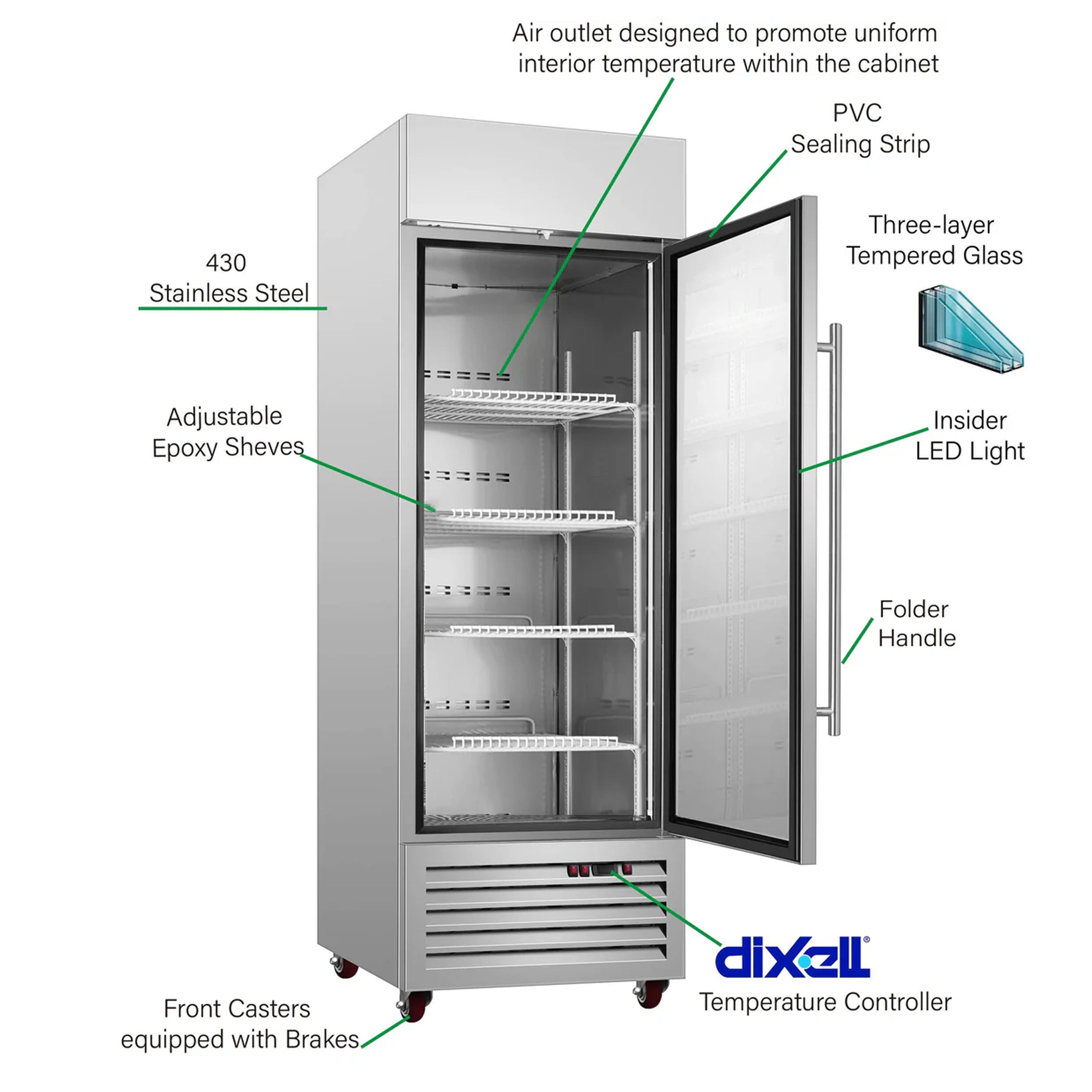 Sub-Equip, 23" Glass Single Door Reach-In Freezer (C-13FG) - Chefcoca
