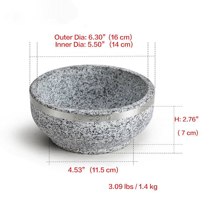 Bibimbap Stone bowl with wooden base, natural stone cooking soup bowl - Chefcoca