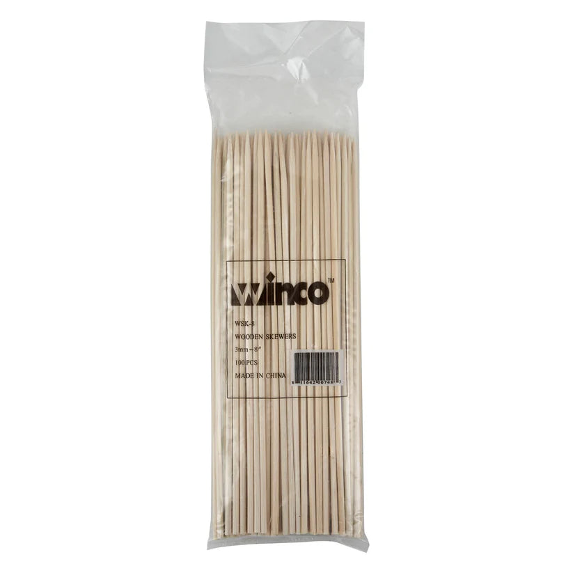 8" Bamboo Skewers, 100/bag, Winco (WSK-08) - Chefcoca