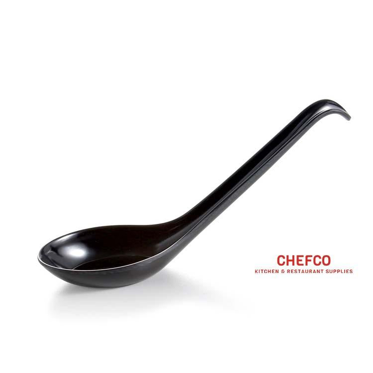 Black Melamine Soup Spoon with Hooked Handle (044B) - Chefcoca