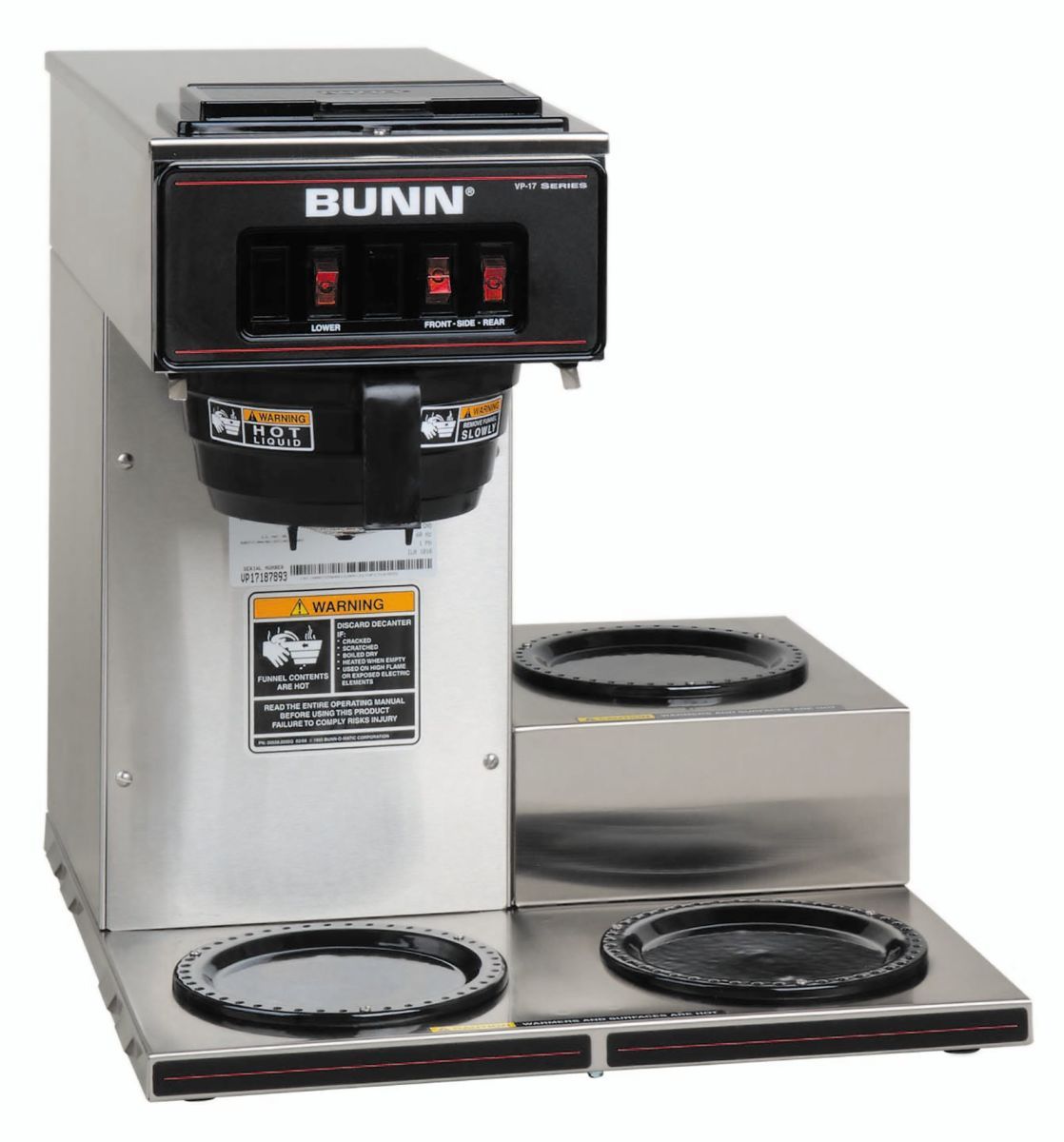 Bunn VP17-3L Stainless Steel 12 Cup Pourover Coffee Brewer with 3 Lower Warmers - Chefcoca
