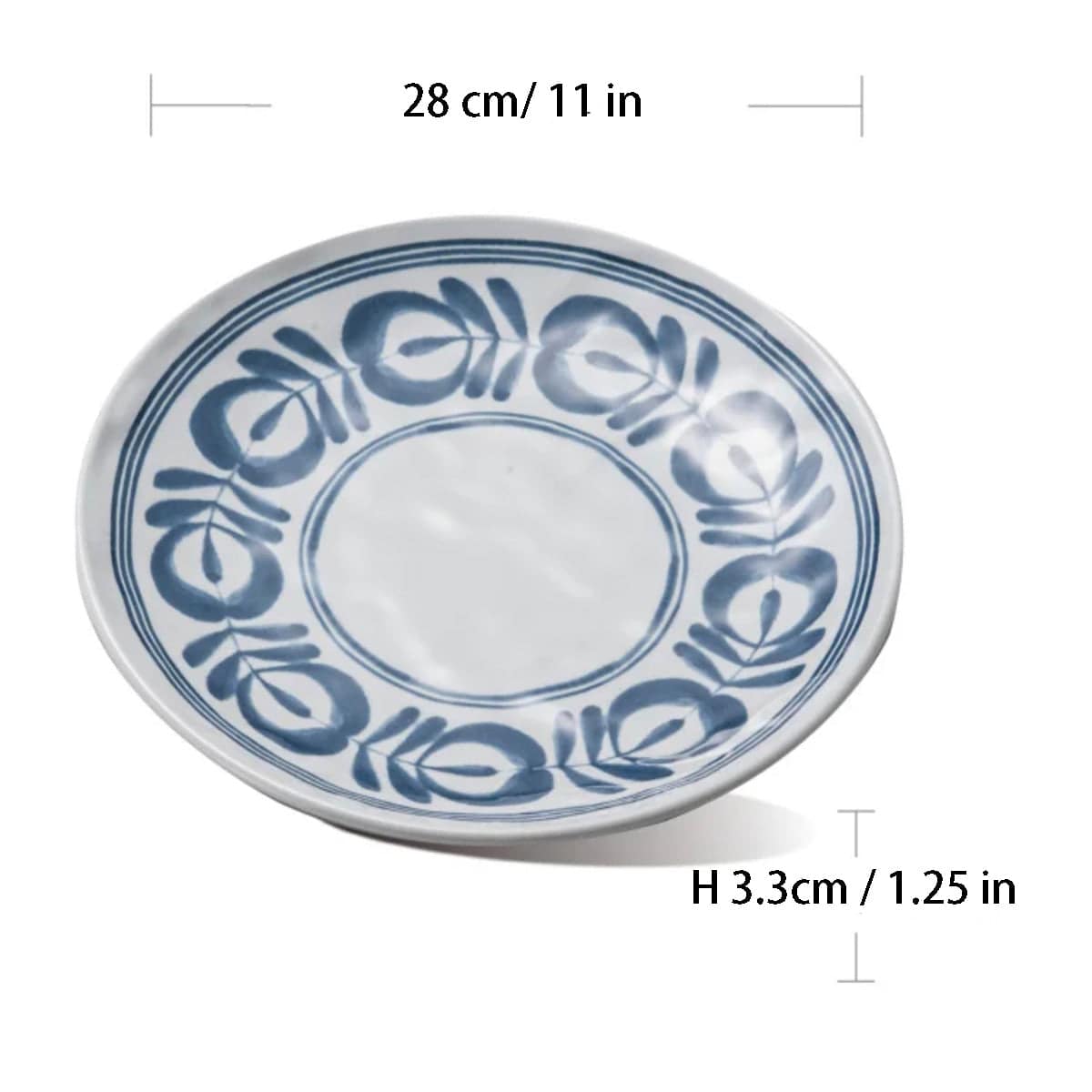 Melamine Round Plate with Blue Vine Pattern, Modem Blue Series (13807-11BV,13807-12BV) - Chefcoca