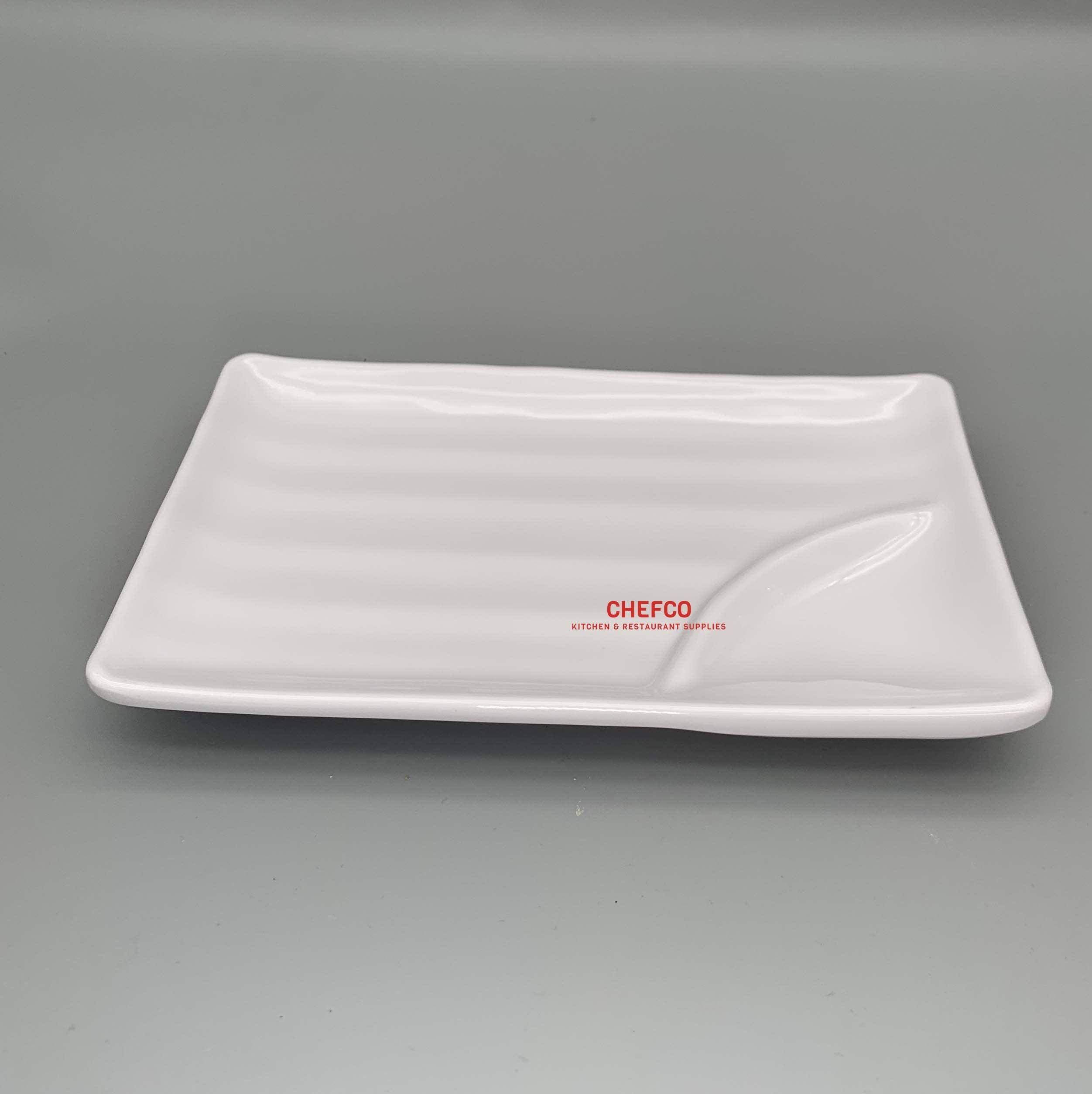 White Melamine Appetizer Plate with Sauce Compartment (LA216/24265) - Chefcoca