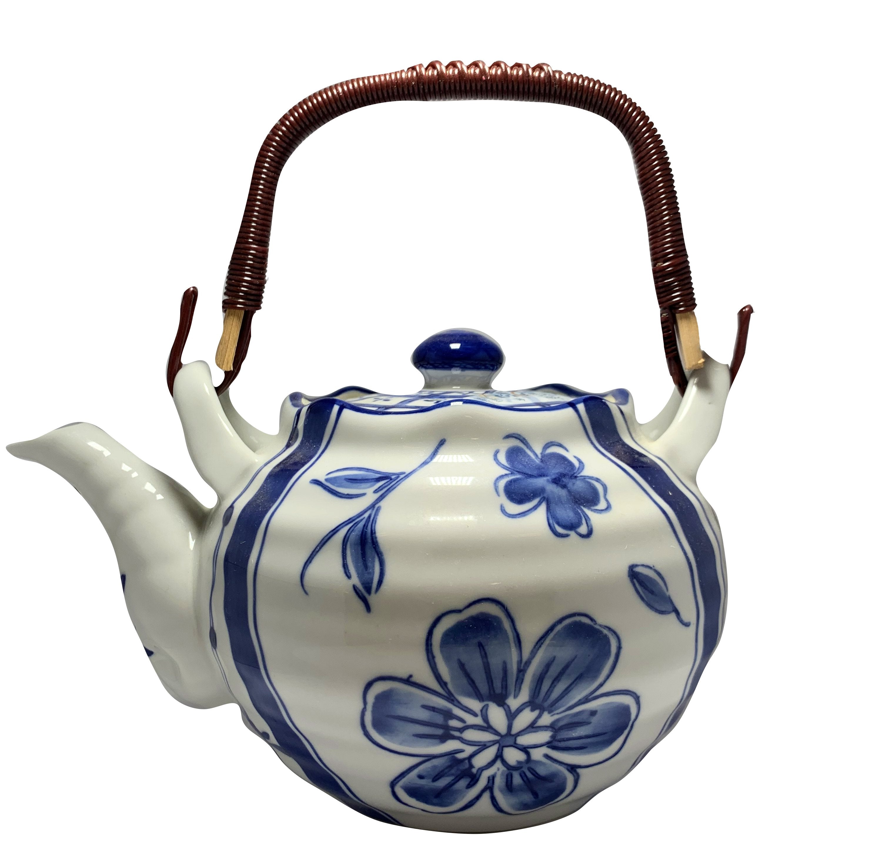 Heritage Ceramic Duo Patterned Waves/Flowers Teapot (508-Z4) - Chefcoca