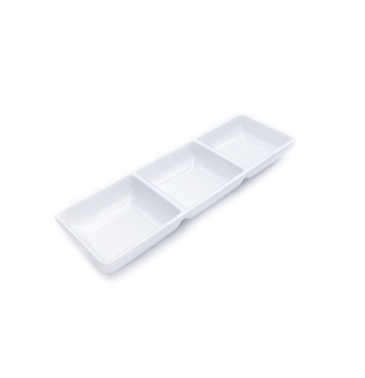 White Melamine Sauce Dish with Three Compartments (9" x 2.75") - Chefcoca