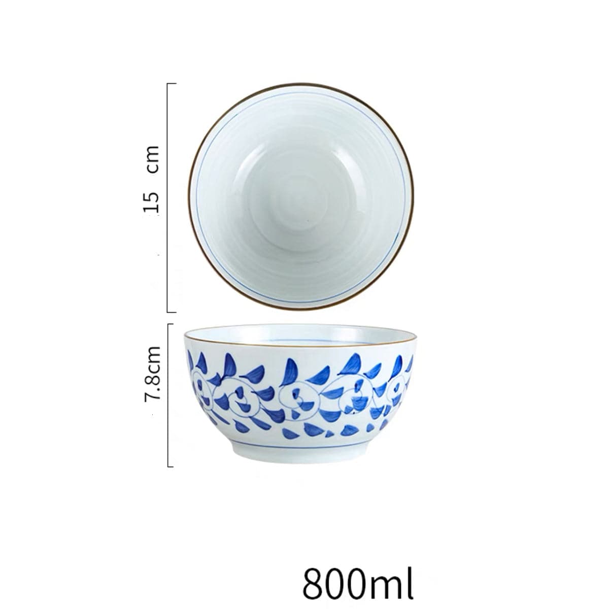Ceramic Noodle Bowl With Blue Vine Pattern (A670-92/94) - Chefcoca