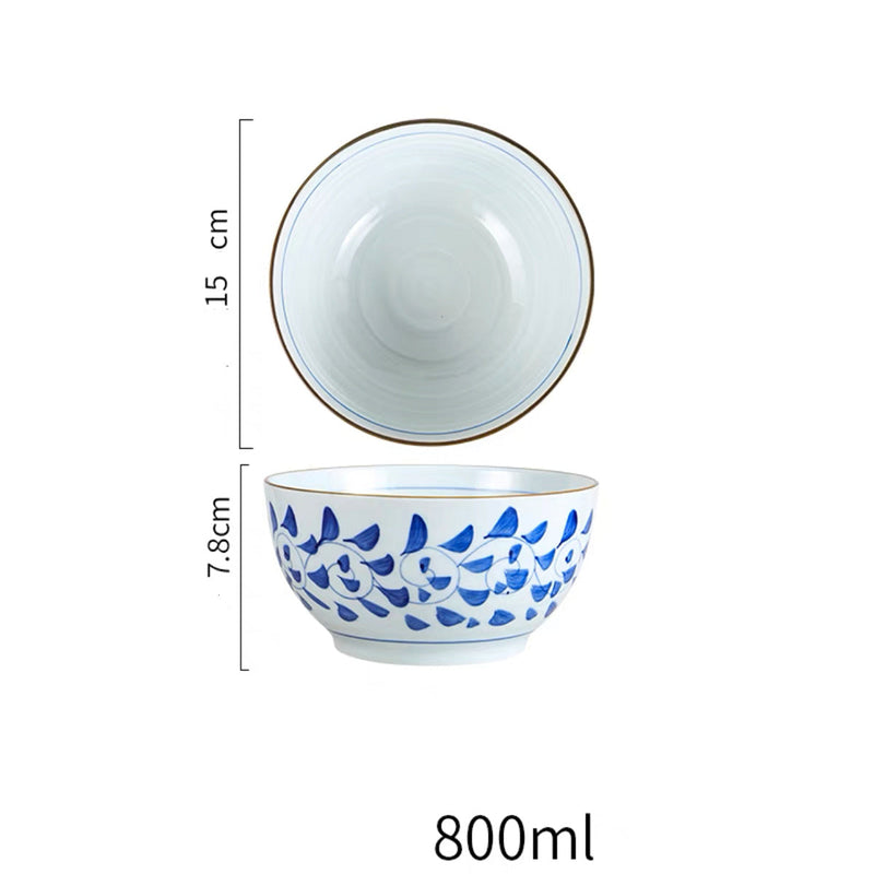 Ceramic Noodle Bowl With Blue Vine Pattern (A670-92/94)
