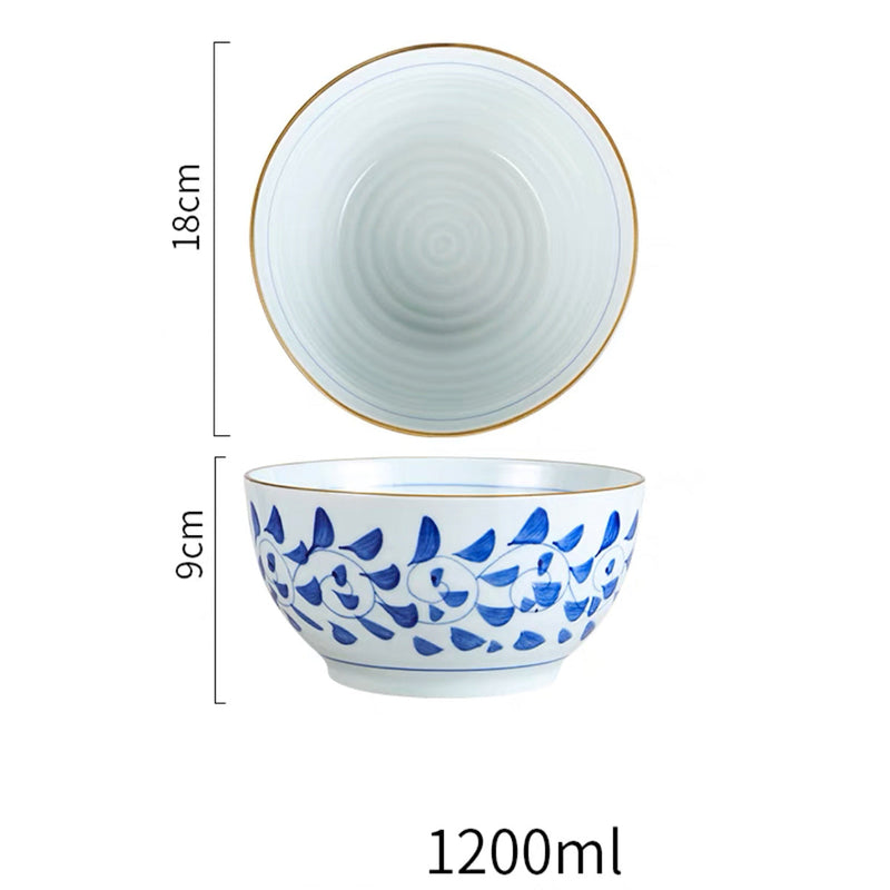 Ceramic Noodle Bowl With Blue Vine Pattern (A670-92/94)