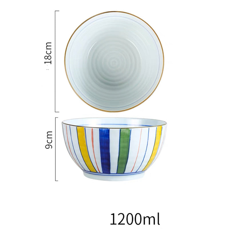 Ceramic Noodle Bowl With Color Lines Pattern (A814-92/94)