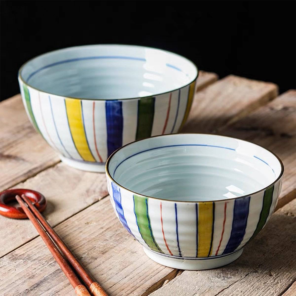 Ceramic Noodle Bowl With Color Lines Pattern (A814-92/94) - Chefcoca