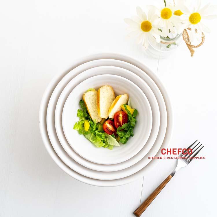 White Minimalistic Lines Noodle Melamine Bowl (J236571-J236573) - Chefcoca