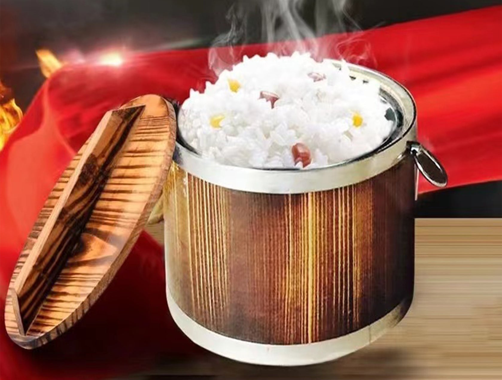 CHEFCO,KRB-20, 7.7" Pine Wood Heat-Retaining Rice Barrel with Stainless Steel Insert - Chefcoca