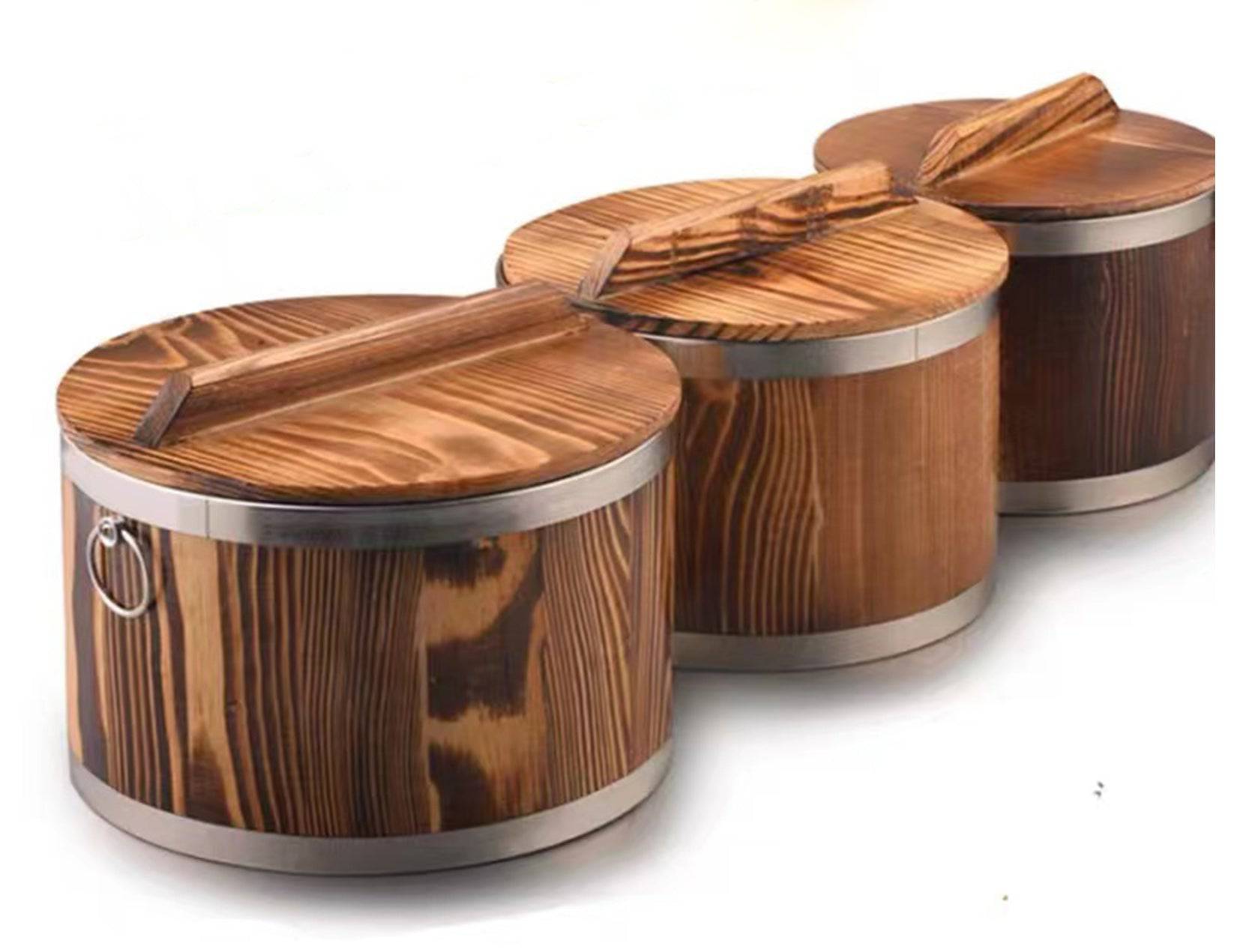 CHEFCO,KRB-20, 7.7" Pine Wood Heat-Retaining Rice Barrel with Stainless Steel Insert - Chefcoca
