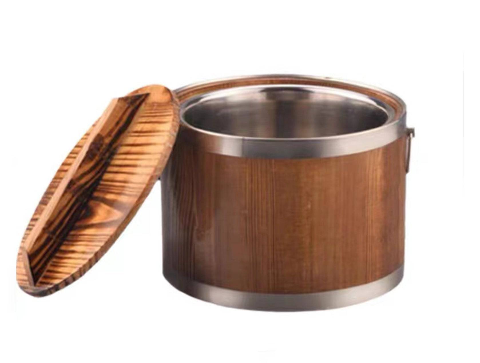 CHEFCO,KRB-20, 7.7" Pine Wood Heat-Retaining Rice Barrel with Stainless Steel Insert - Chefcoca