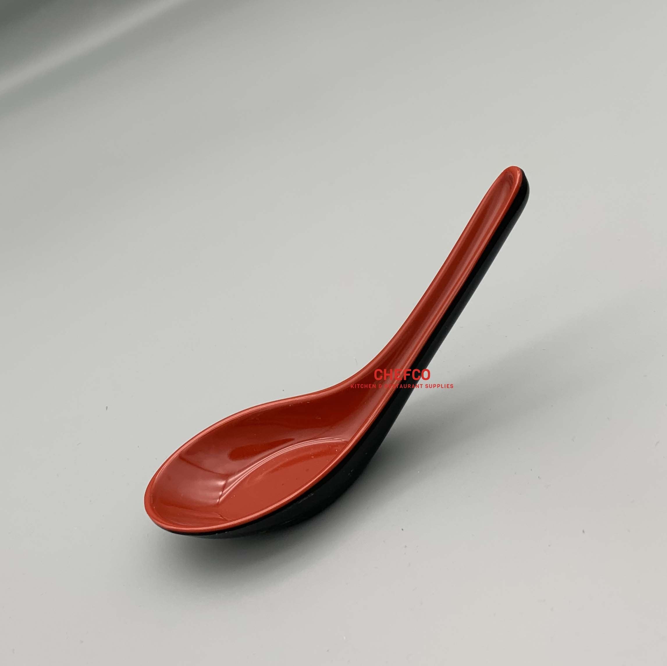 CHEFCO, S500R, Black and Red Melamine Soup Spoon 12pcs - Chefcoca