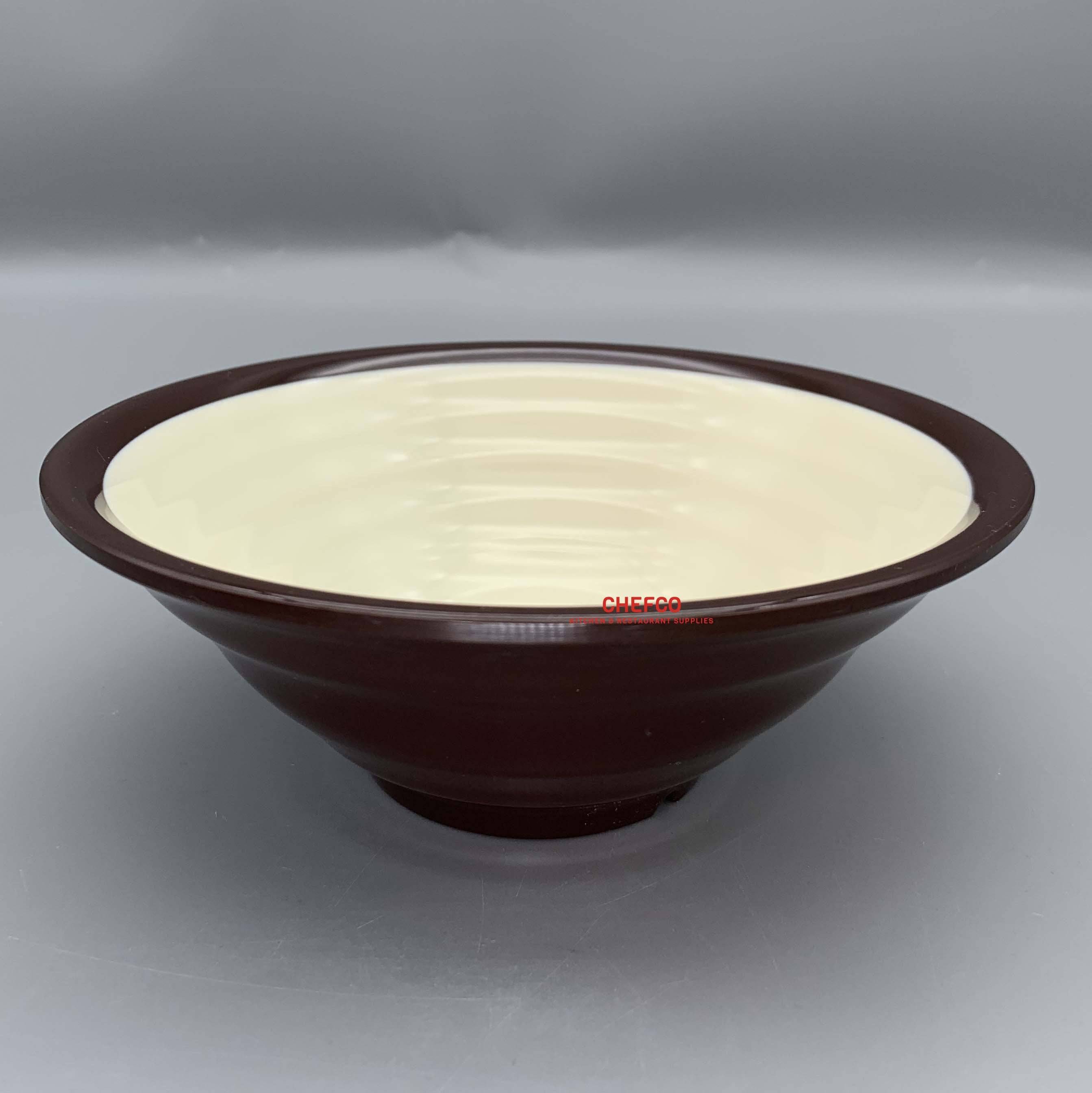 CHEFCO, SS003, 9" Colour Blocked Brown and White Melamine Ramen Bowl - Chefcoca